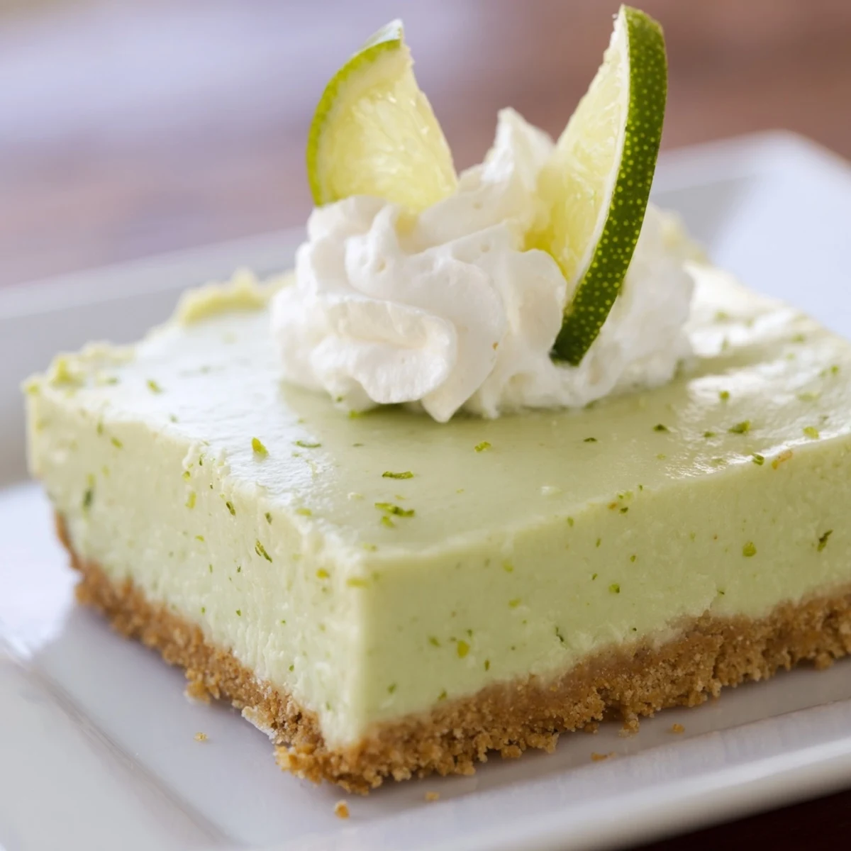 Freshly baked Key Lime Pie Bars with a golden graham cracker crust and a creamy, tangy lime filling, ready to slice.  