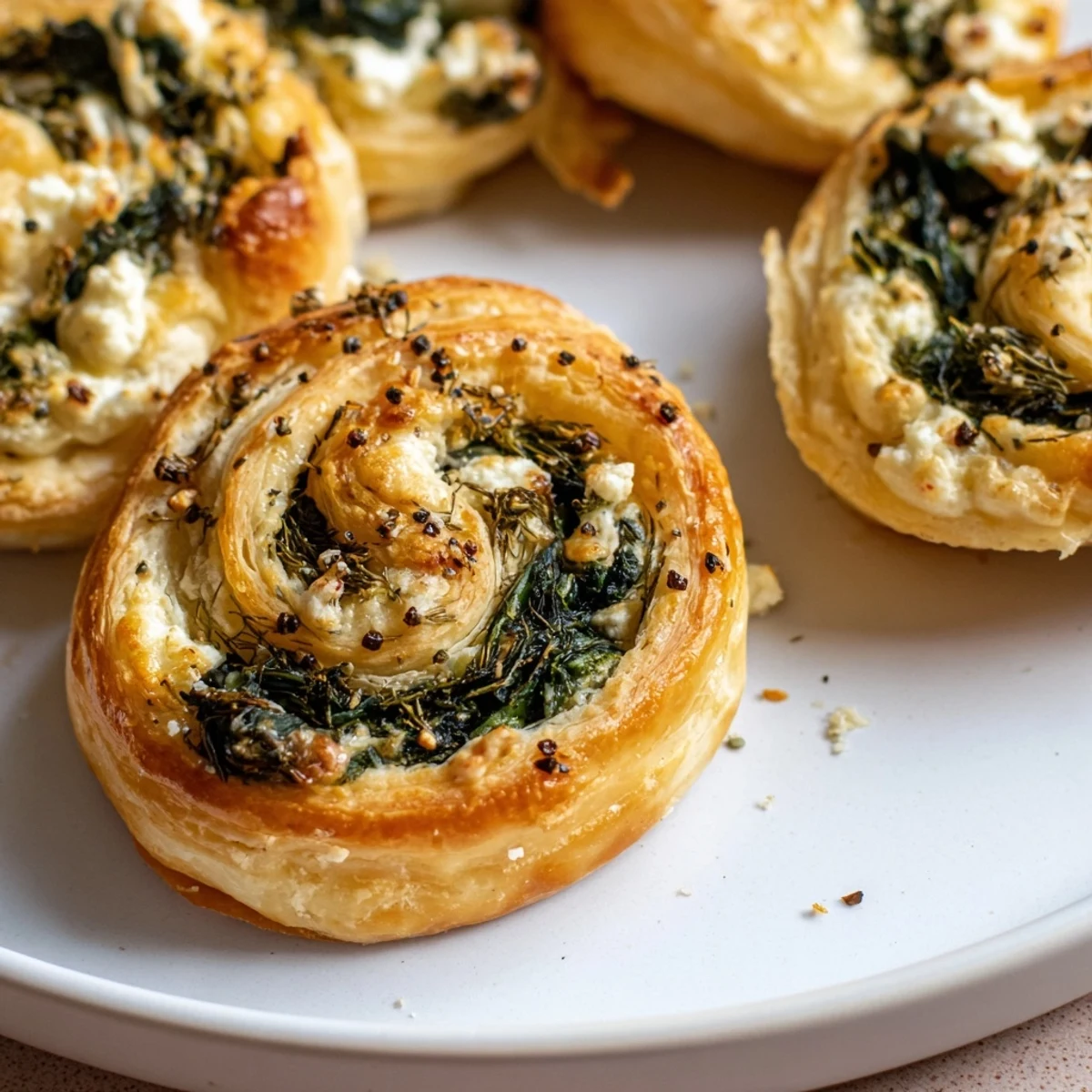 Fresh Spinach and Feta Puff Pastry Pinwheels are ready to serve with creamy tzatziki dip.