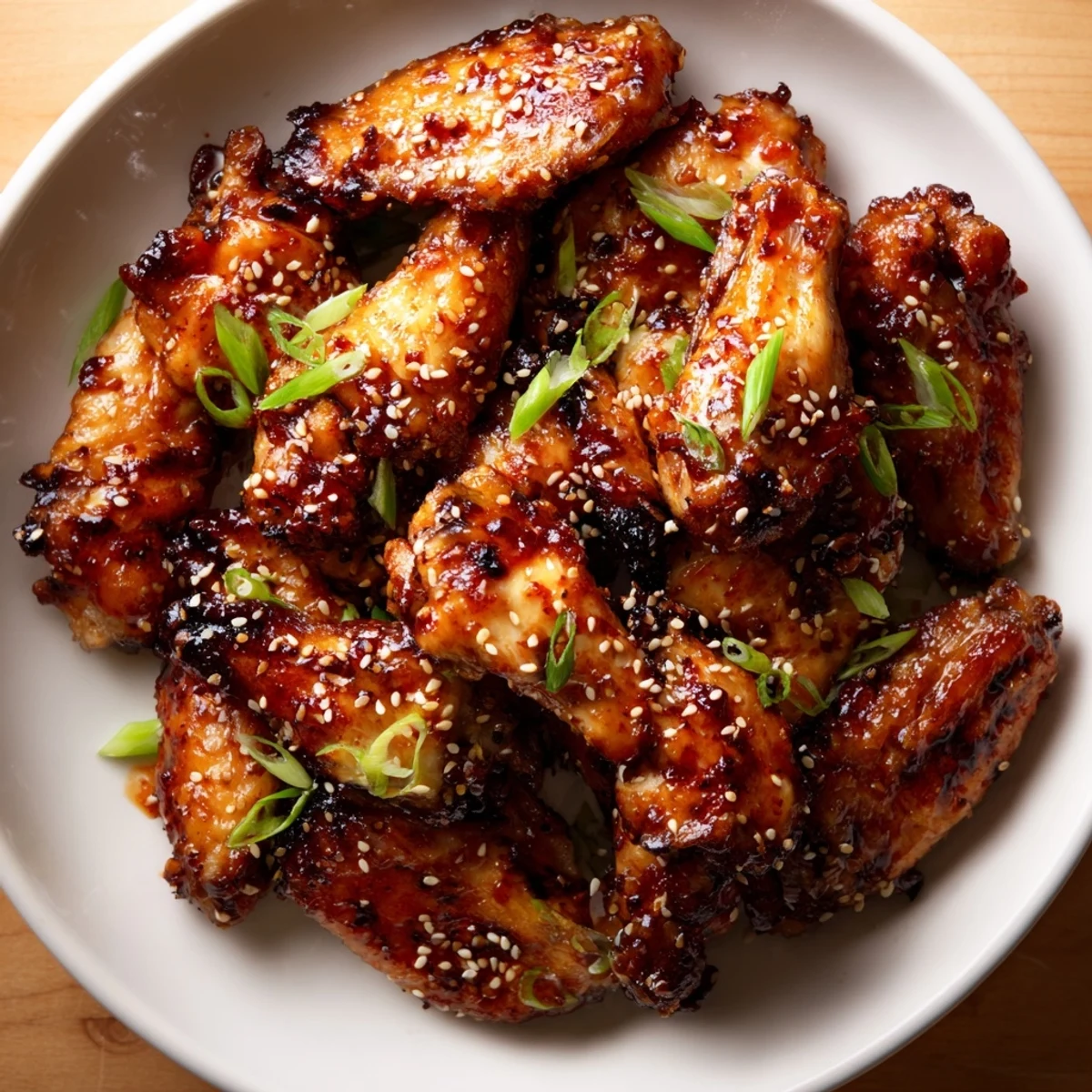 Crispy baked Spicy Sriracha Chicken Wings tossed in a fiery glaze, served with lime wedges for a tangy kick.