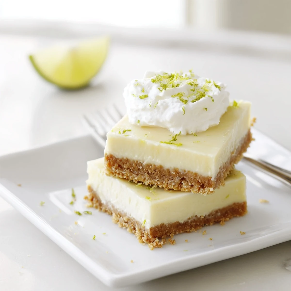 Freshly baked Key Lime Pie Bars with a golden graham cracker crust, ready to be cut into squares.