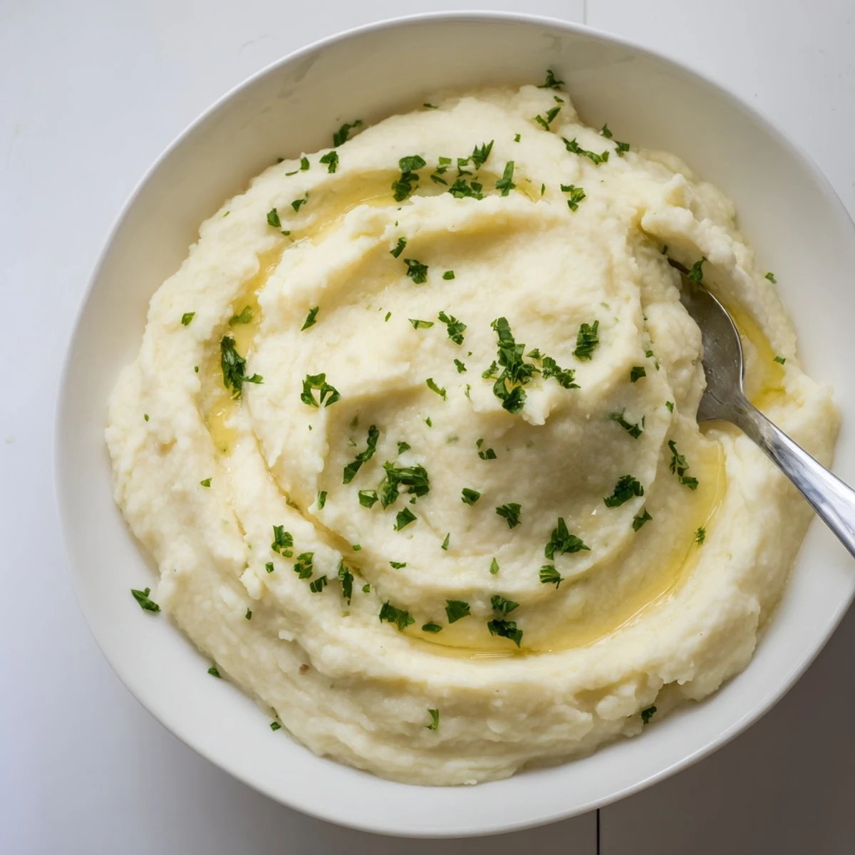 Steamed cauliflower blended with roasted garlic creates this flavorful Roasted Garlic Mashed Cauliflower, served warm as a healthy side.