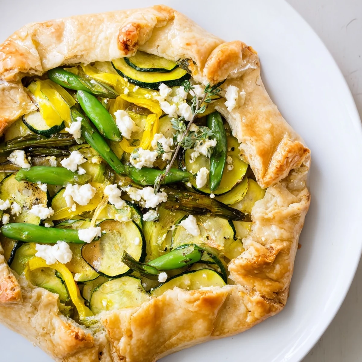 Golden, flaky crust edges cradle tender zucchini, asparagus, and creamy goat cheese in this Spring Vegetable Galette.
