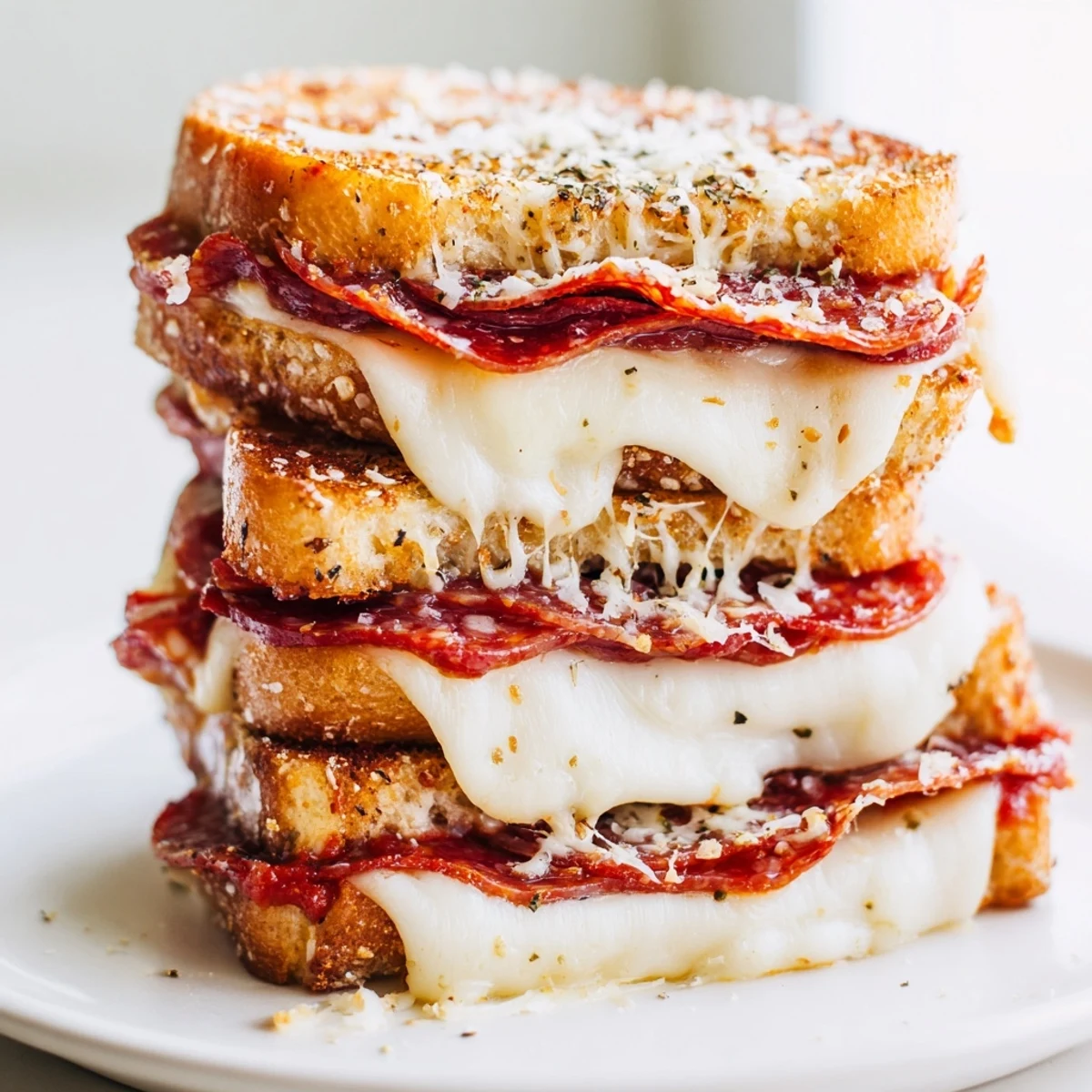 Two servings of Pizza Grilled Cheese on a rustic wooden board, ready to enjoy.