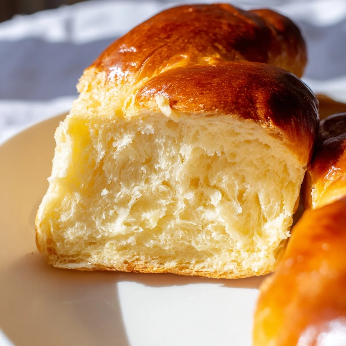 Golden-brown Milk Brioche resting on a cooling rack, showcasing its tender, pillowy texture and rich buttery aroma.