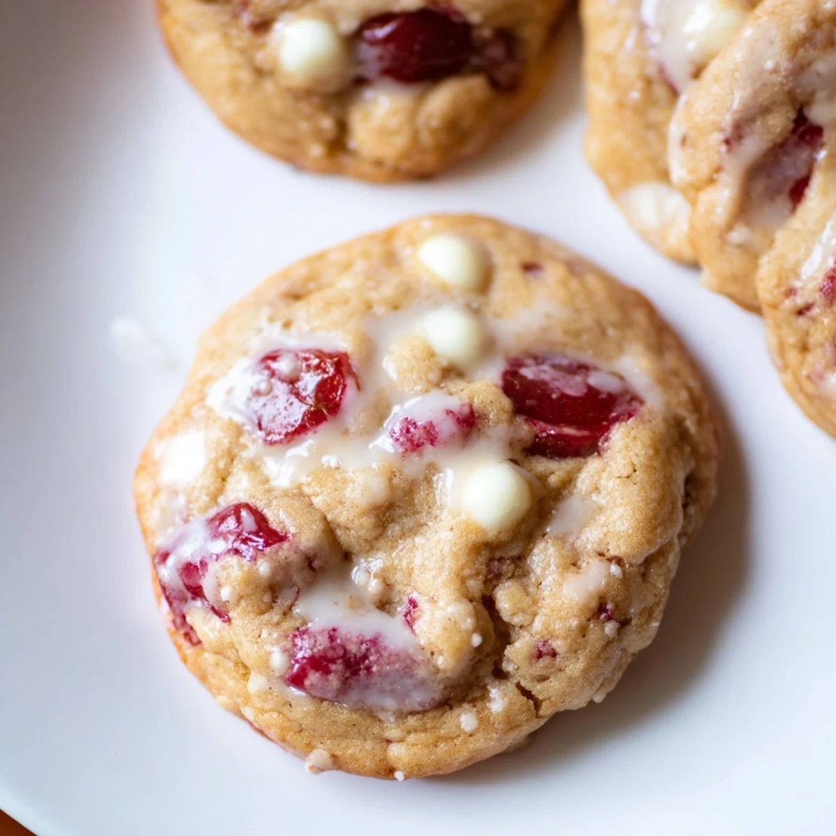 Close-up of Irresistible Maraschino Cherry Cookies drizzled with sweet glaze, perfect for dessert platters.