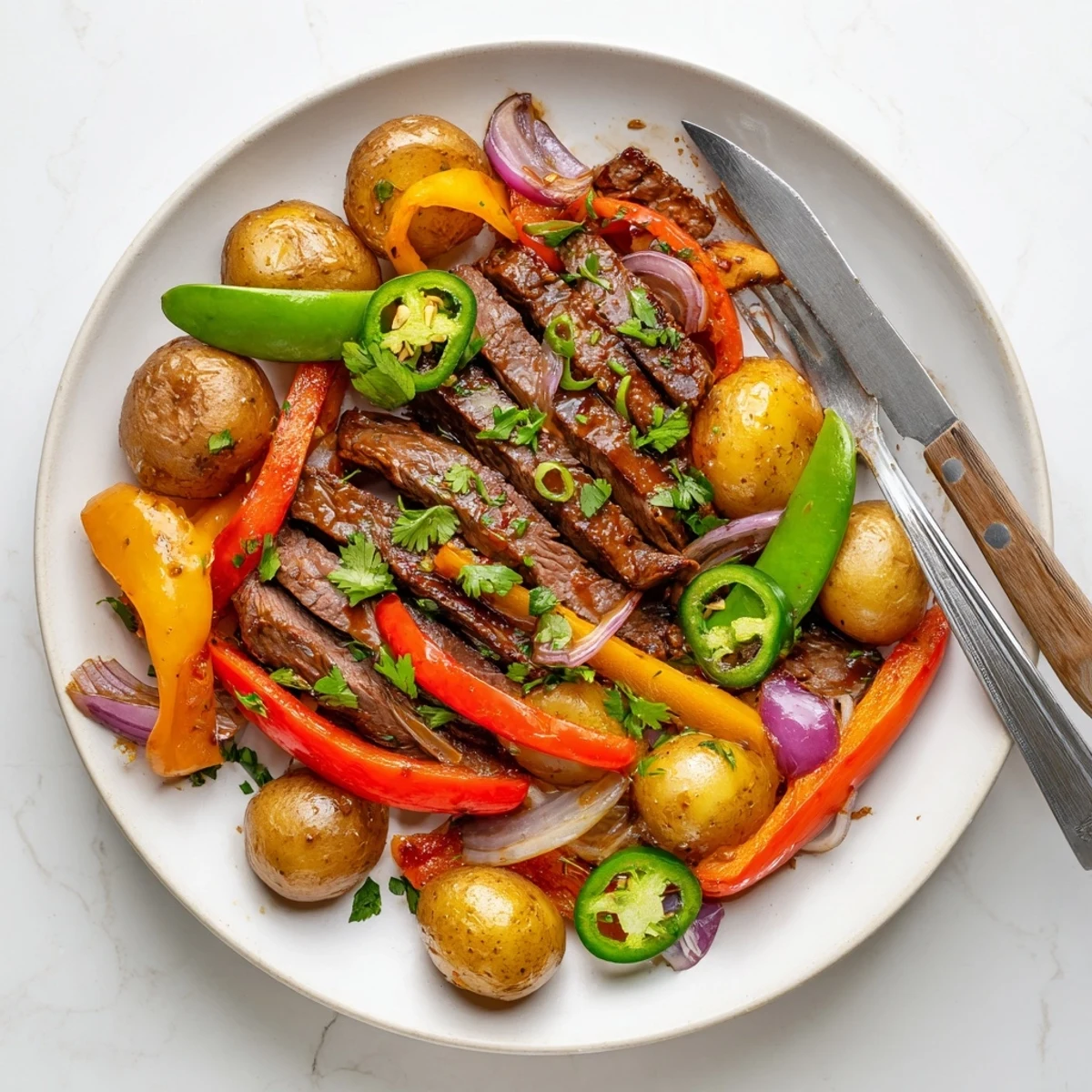 In this Blackstone Cowboy Stir Fry Dinner, tender beef and crisp veggies are tossed in a bold, smoky sauce for a hearty meal.