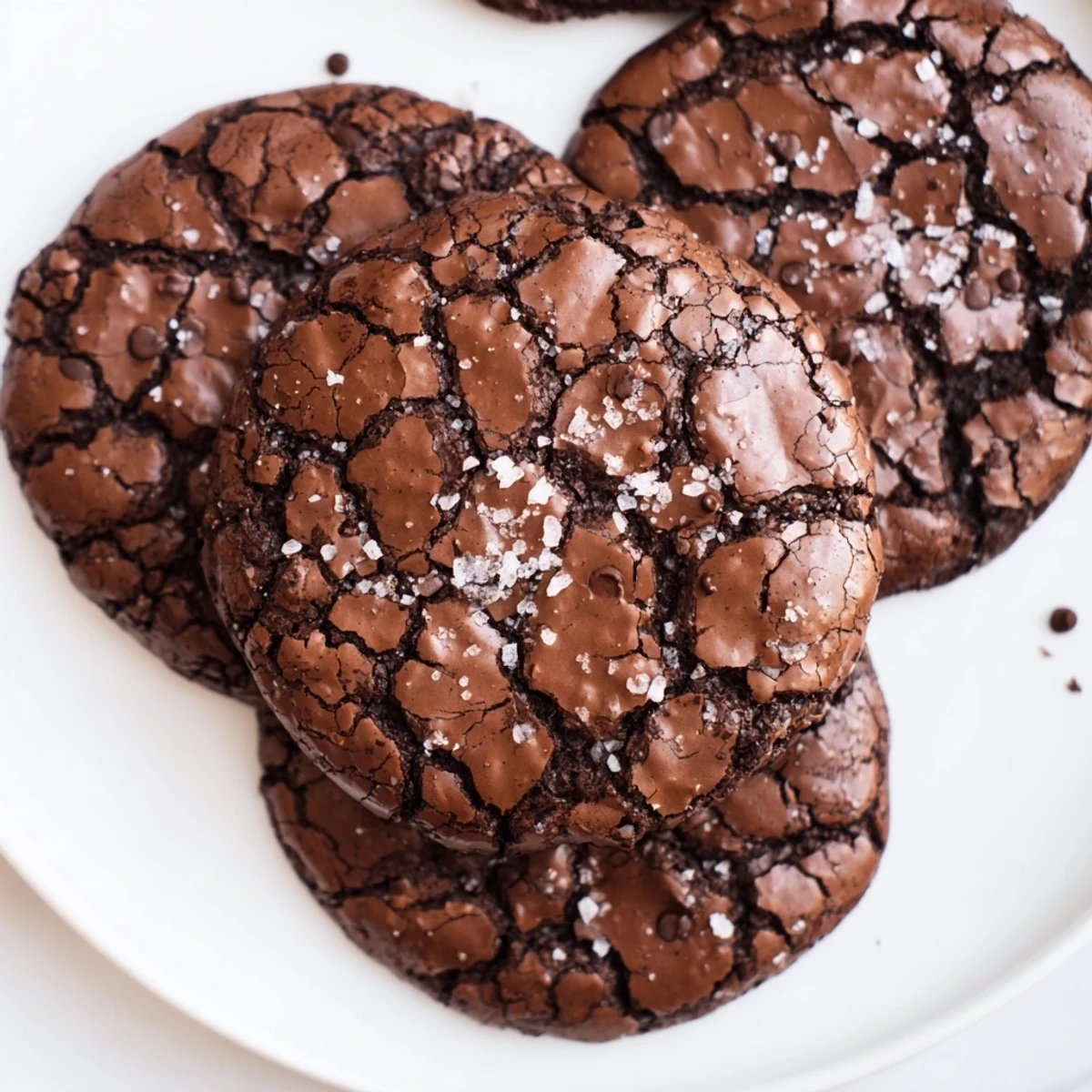 A close-up of a Gourmet Brownie Cookie showing melted chocolate chips and a sprinkle of flaky sea salt.