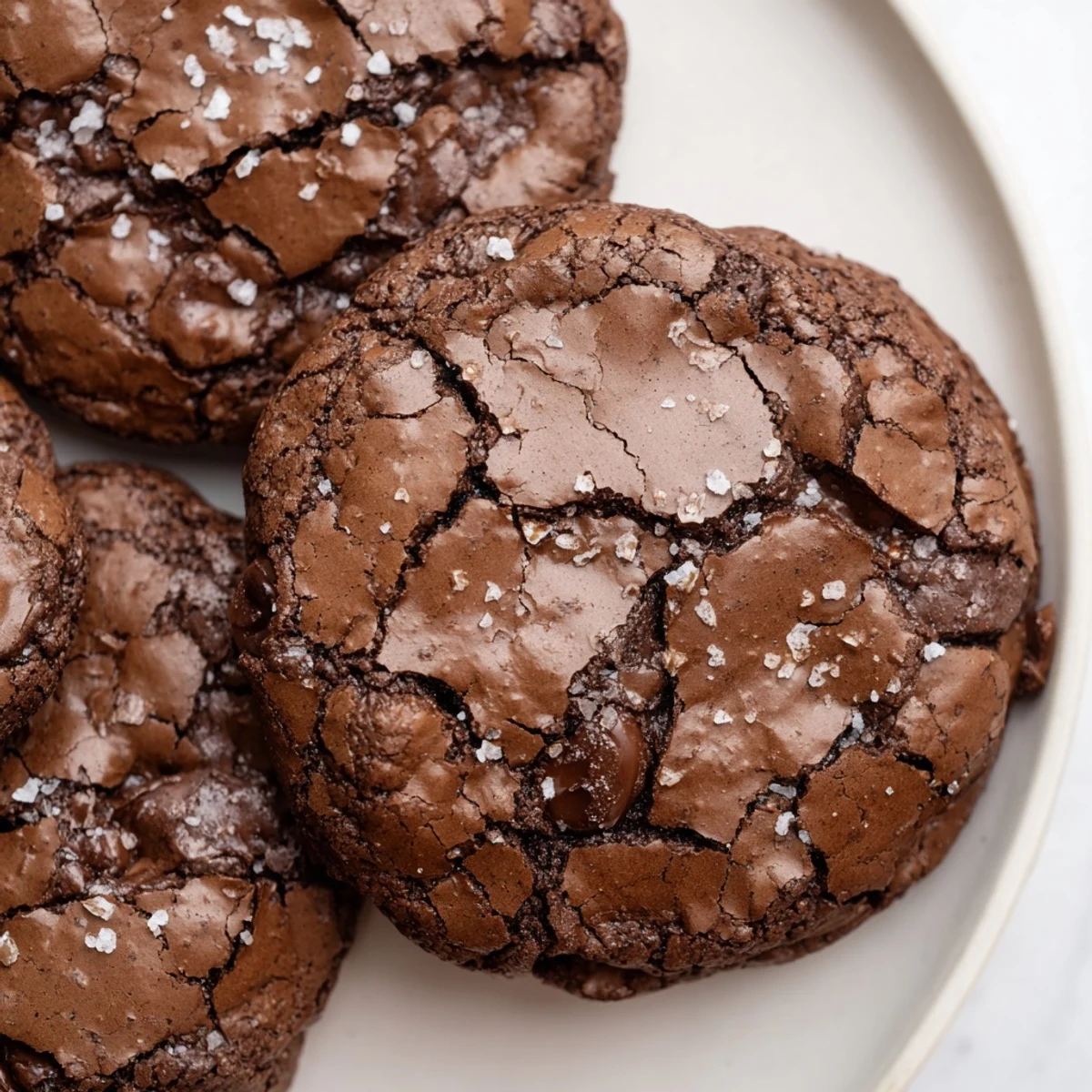 Freshly baked Gourmet Brownie Cookies with a crackly top and soft, fudgy center on a cooling rack.