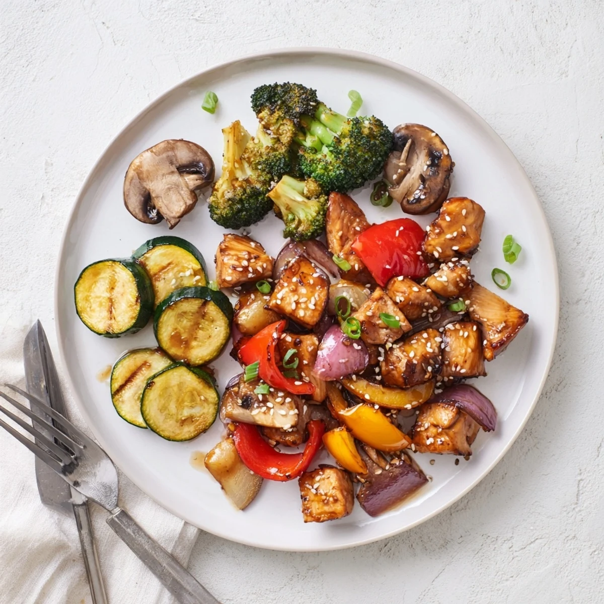 Serving suggestion for Perfect Easy Air Fryer Hibachi Chicken & Vegetables with fluffy rice, showcasing the restaurant-style meal at home.