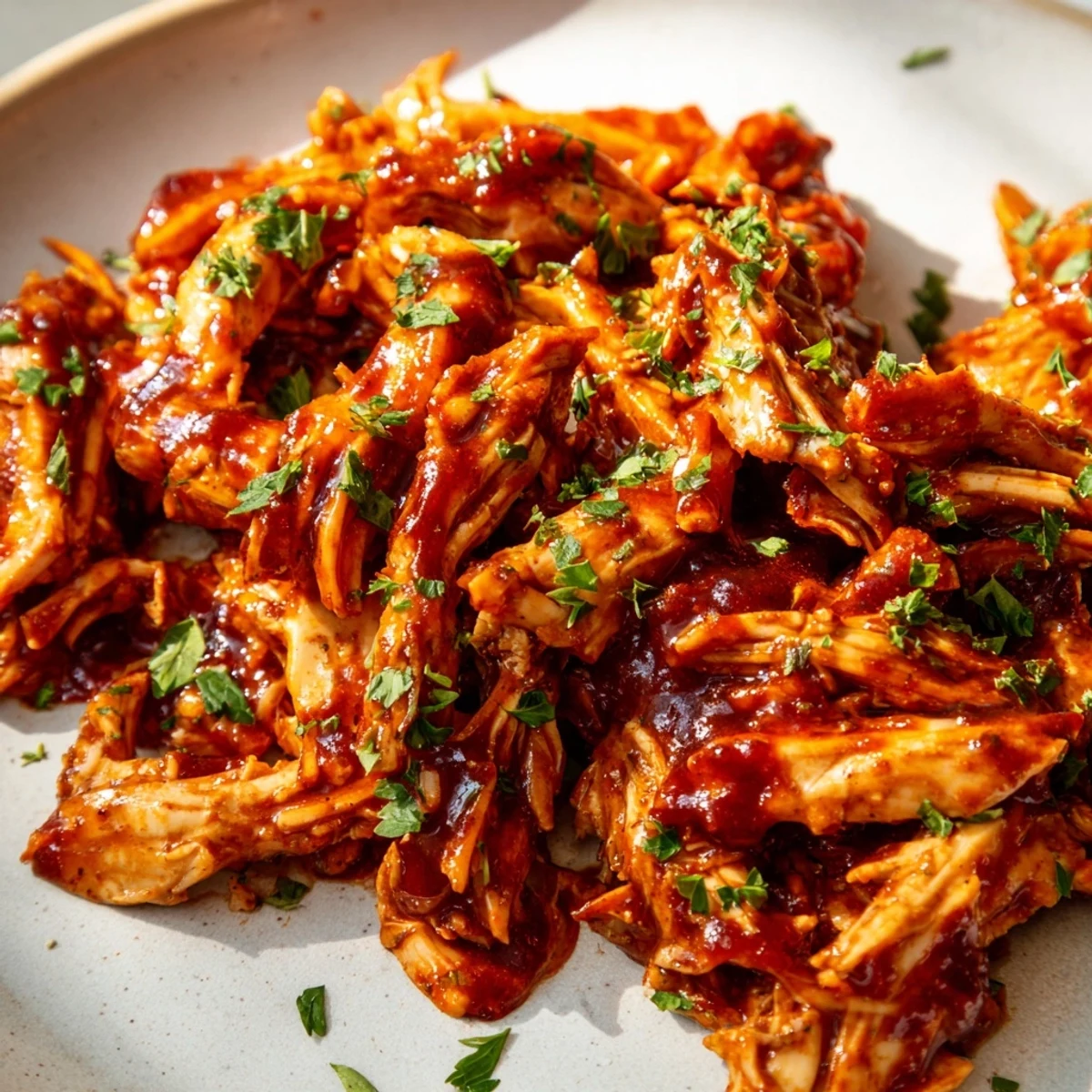 Tender chicken breasts coated in thick, sweet and tangy barbecue sauce shine in this Sweet Baby Rays Crockpot Chicken recipe image.