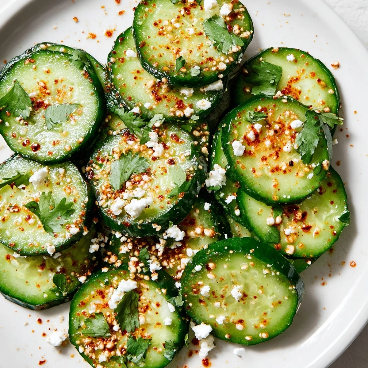 Crisp cucumber slices seasoned with Tajín spices and fresh lime for a refreshing summer appetizer