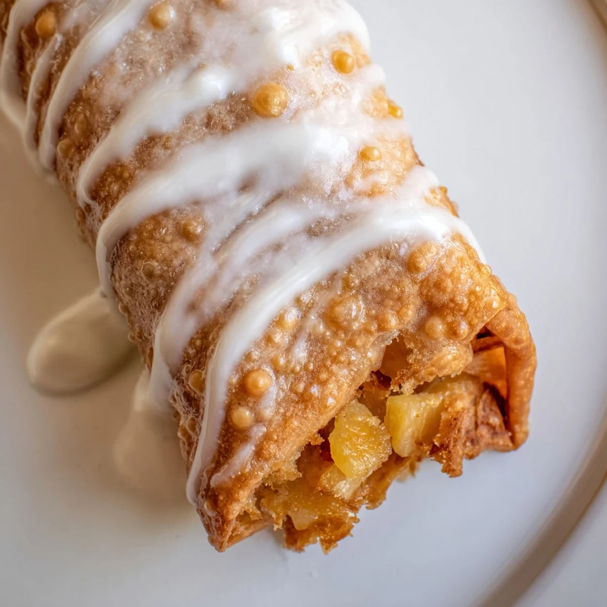 Crispy fried egg rolls stuffed with cinnamon spiced peaches ready for dessert