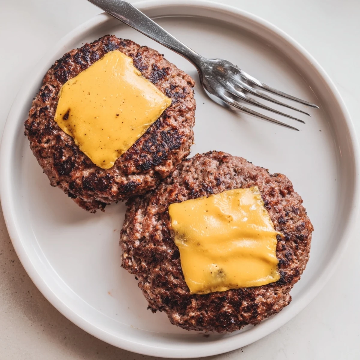 Juicy homemade hamburger patties fresh from the air fryer topped with crisp lettuce and ripe tomato slices