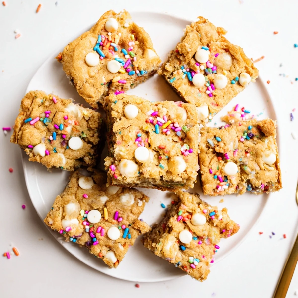 Buttery square blondies studded with colorful sprinkles, a festive spring dessert treat