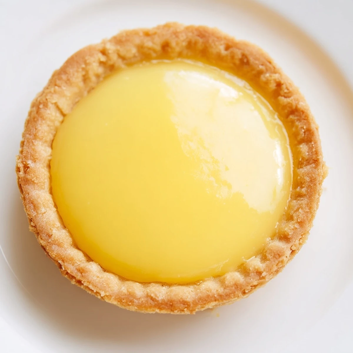 Close-up of creamy vegan lemon curd filling crisp buttery tart shells, garnished with powdered sugar and berries