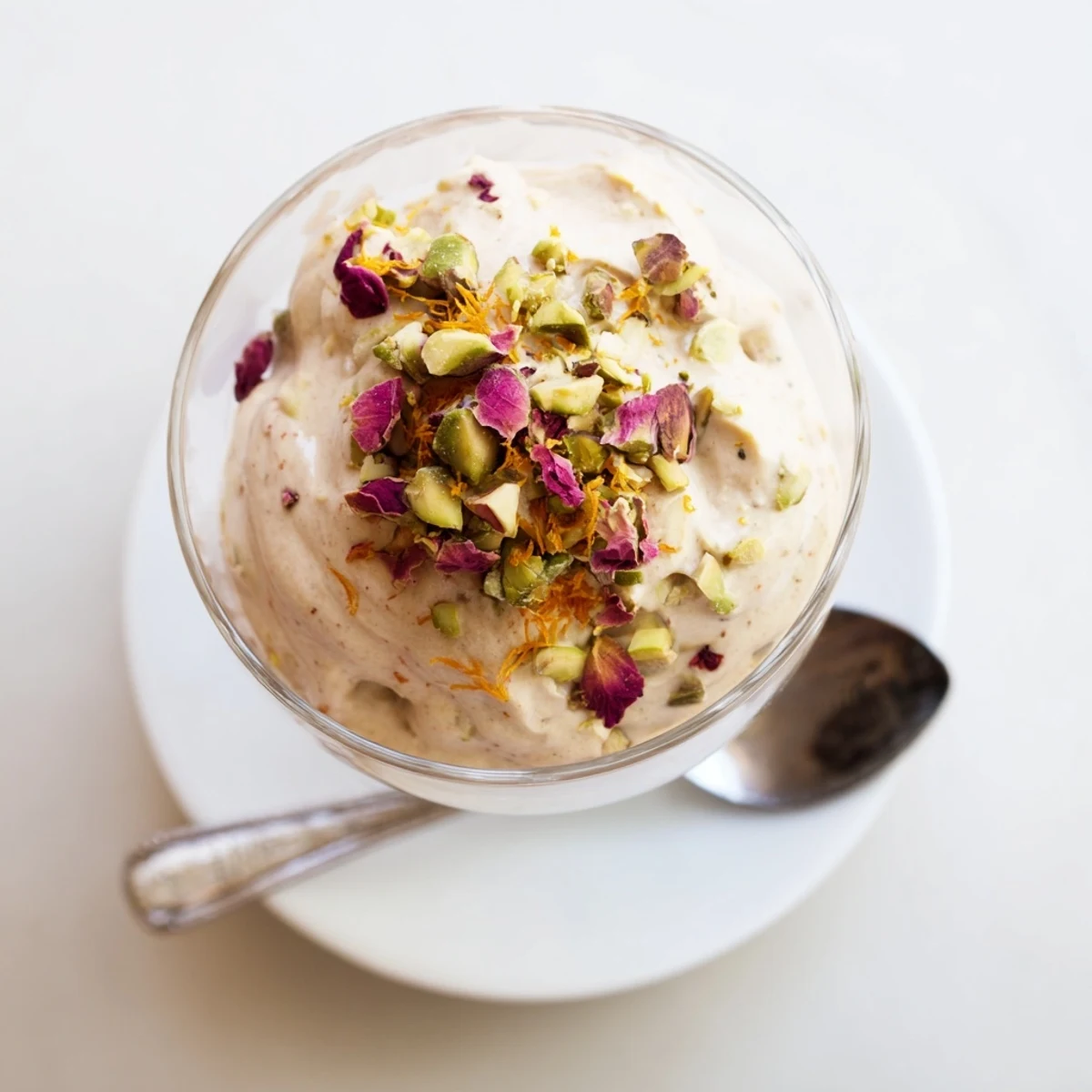 Airy Middle Eastern dessert featuring sweet dates and fragrant orange blossom water in elegant glass