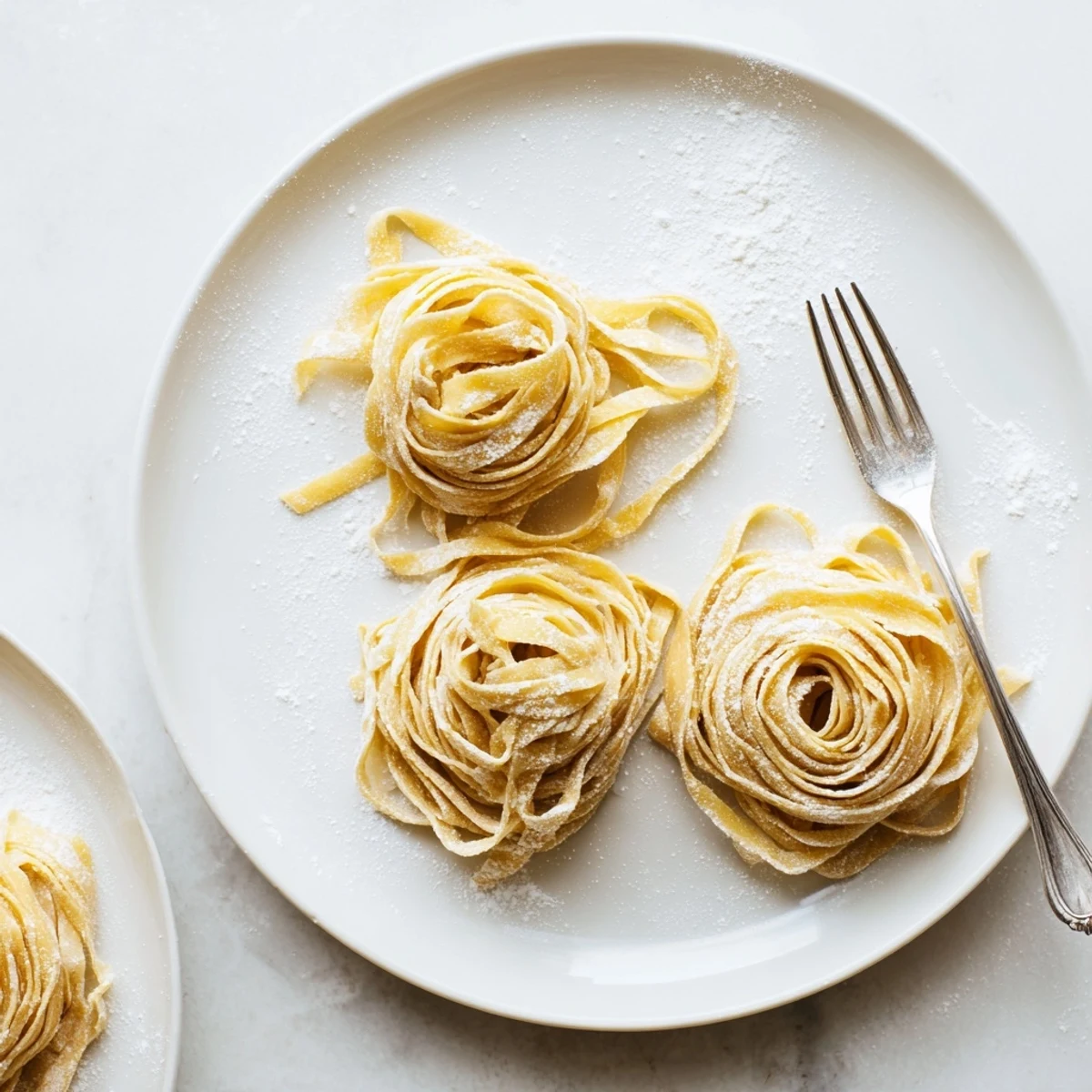 Rustic homemade sourdough pasta noodles arranged neatly for traditional Italian cooking