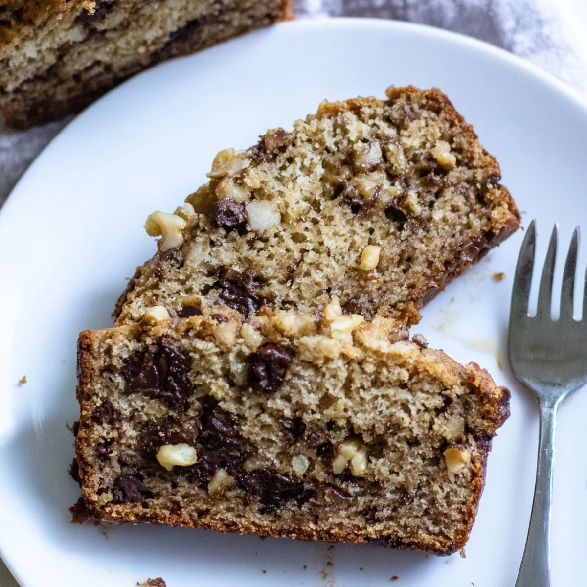 Golden brown best ever banana bread loaf with a cracked top, freshly baked and sliced