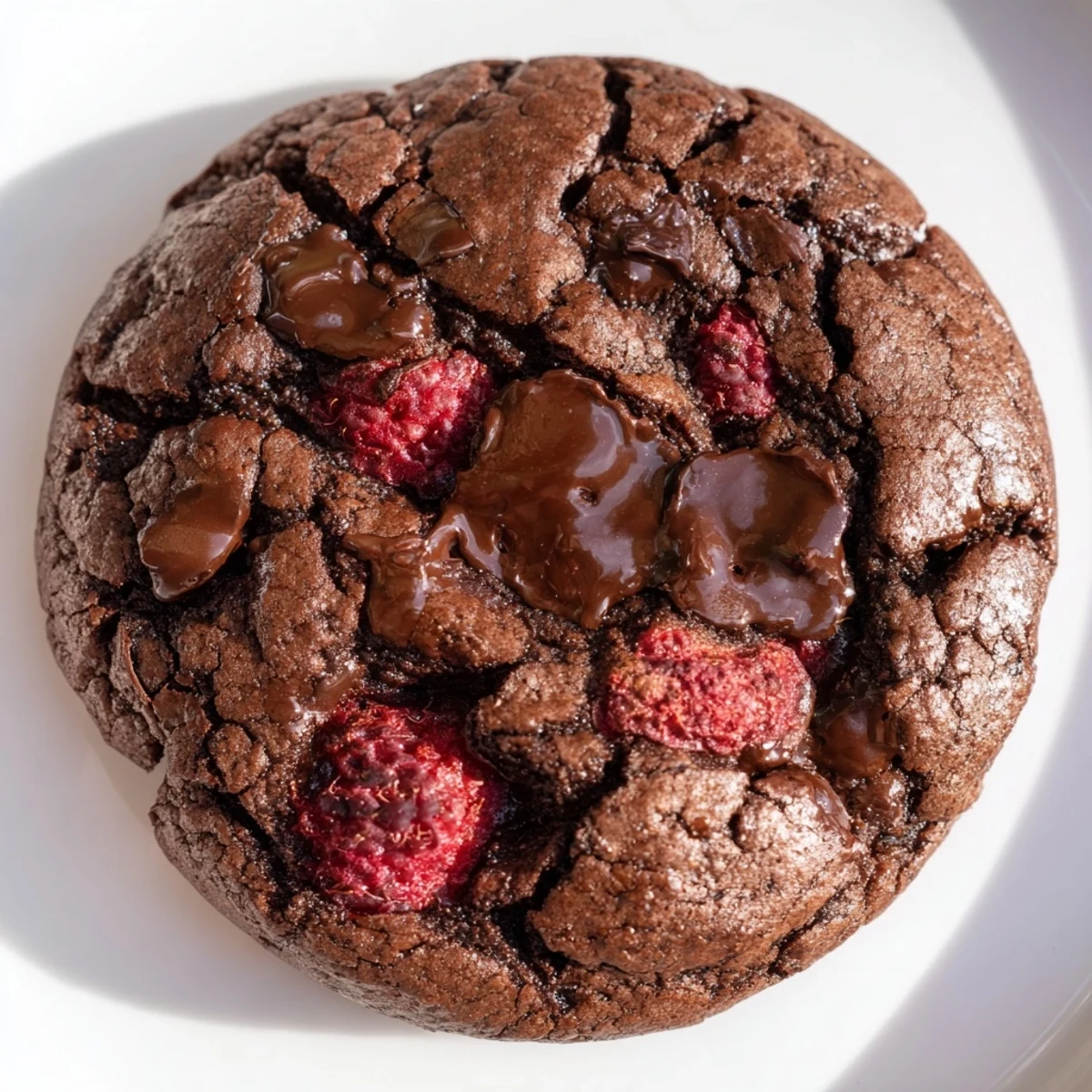 Warm dark chocolate raspberry cookies cooling on a wire rack, ready for a sweet dessert treat