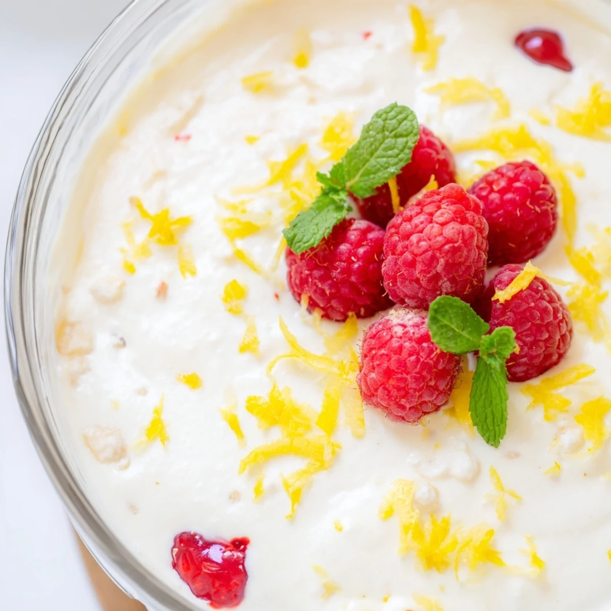 Velvety no bake lemon mascarpone mousse dessert garnished with bright lemon zest curls