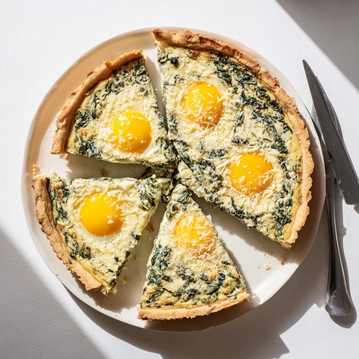 Flaky pastry Easter Tart served warm with fresh greens for spring holiday brunch table