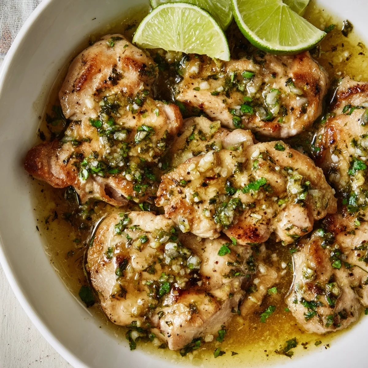 Golden pan-seared chicken breasts swimming in a rich creamy coconut lime sauce with fresh green cilantro garnish