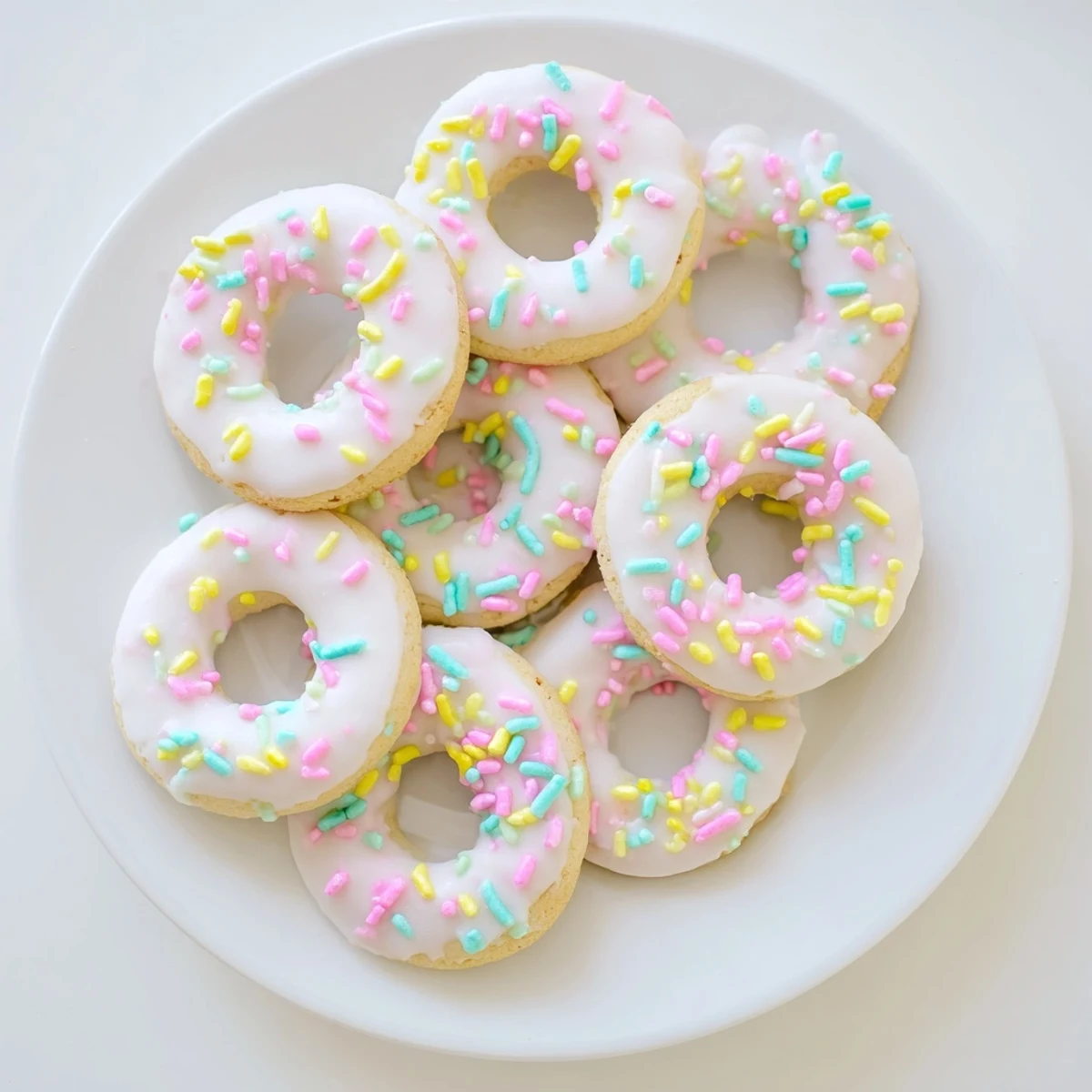 Golden ring-shaped Italian Easter cookies with lemon flavor and sweet glaze on white plate