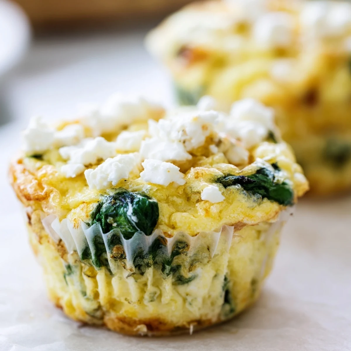 Savory spinach and feta egg muffins cooling in a muffin tin