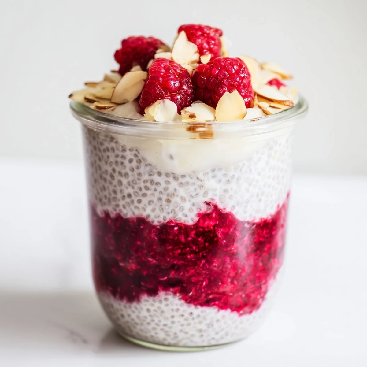 Creamy raspberry chia pudding layered with fresh fruit and sweetened naturally with maple syrup for a healthy breakfast