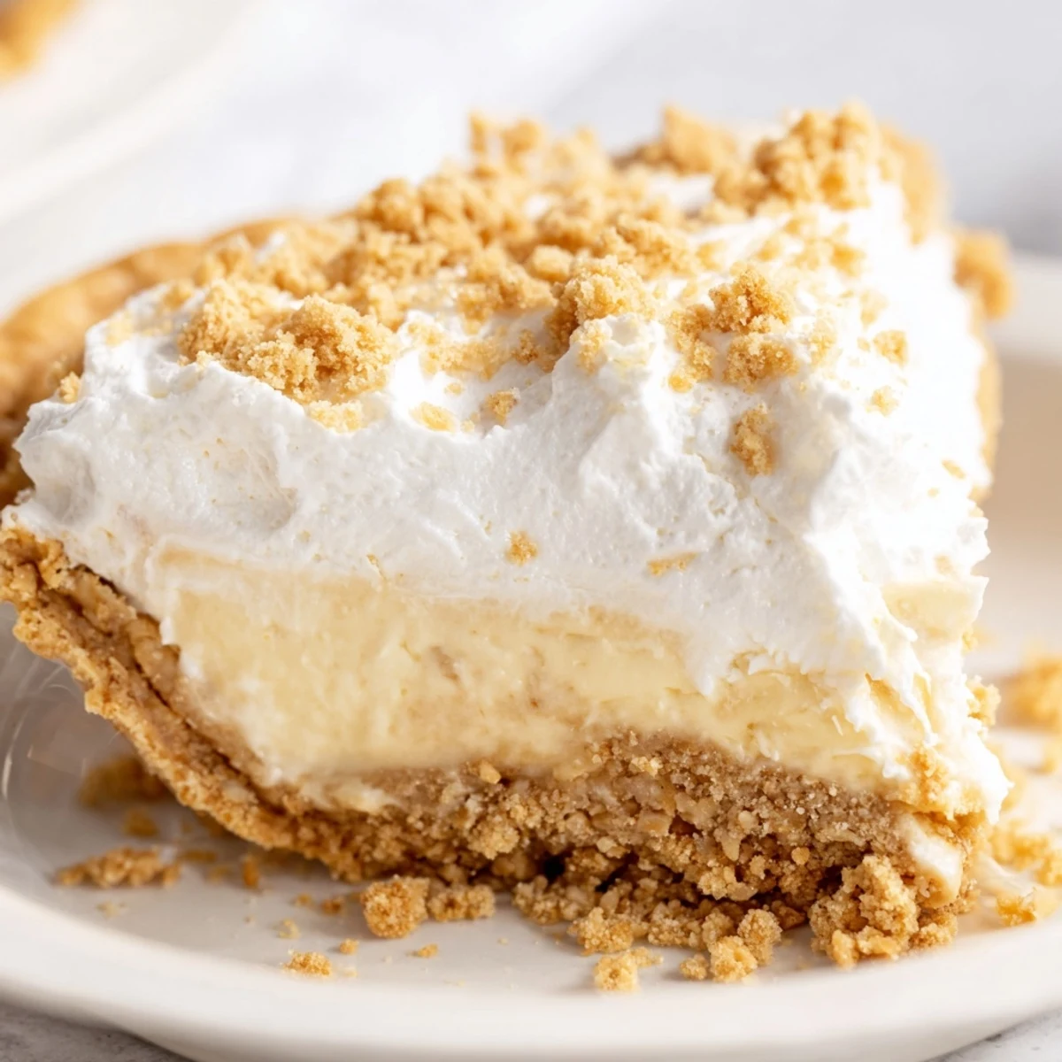 Old fashioned Amish peanut butter dream pie slice showing velvety custard filling in flaky crust