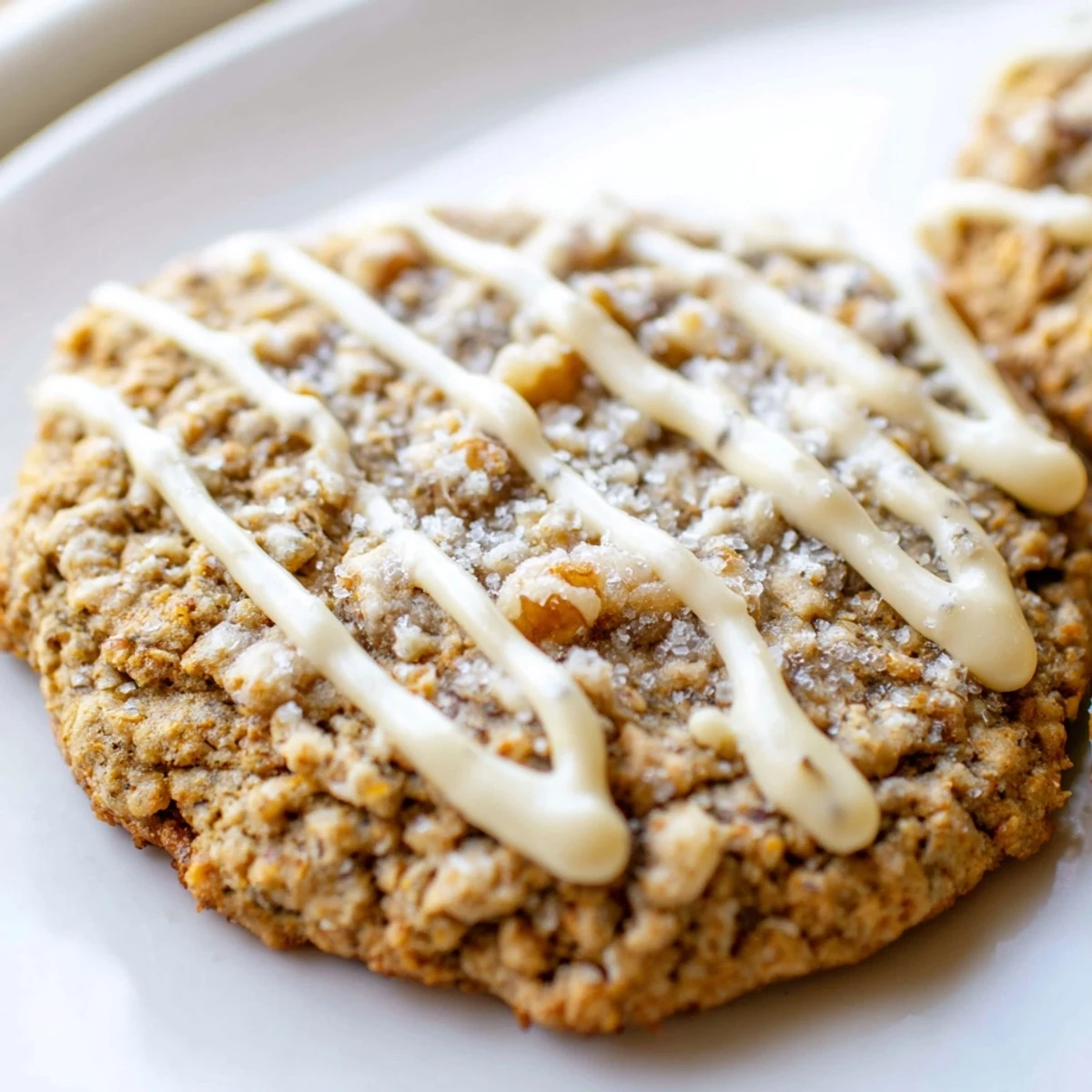 Soft carrot cake cookies with sweet cream cheese drizzle on rustic wooden surface