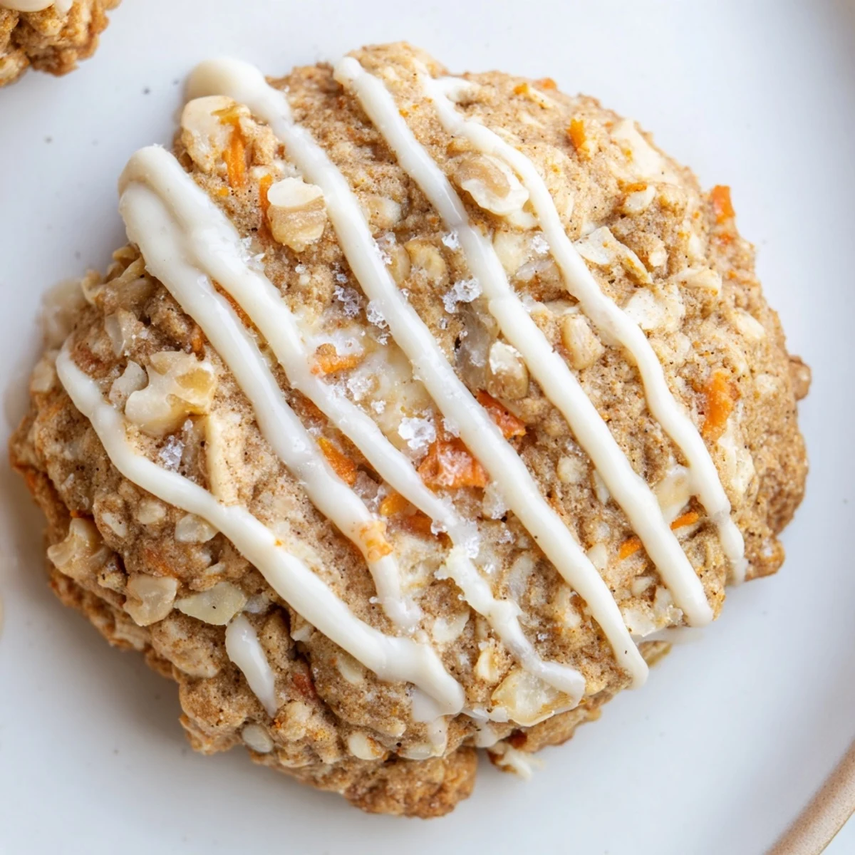 Golden spiced carrot cake cookies topped with luscious cream cheese frosting glaze