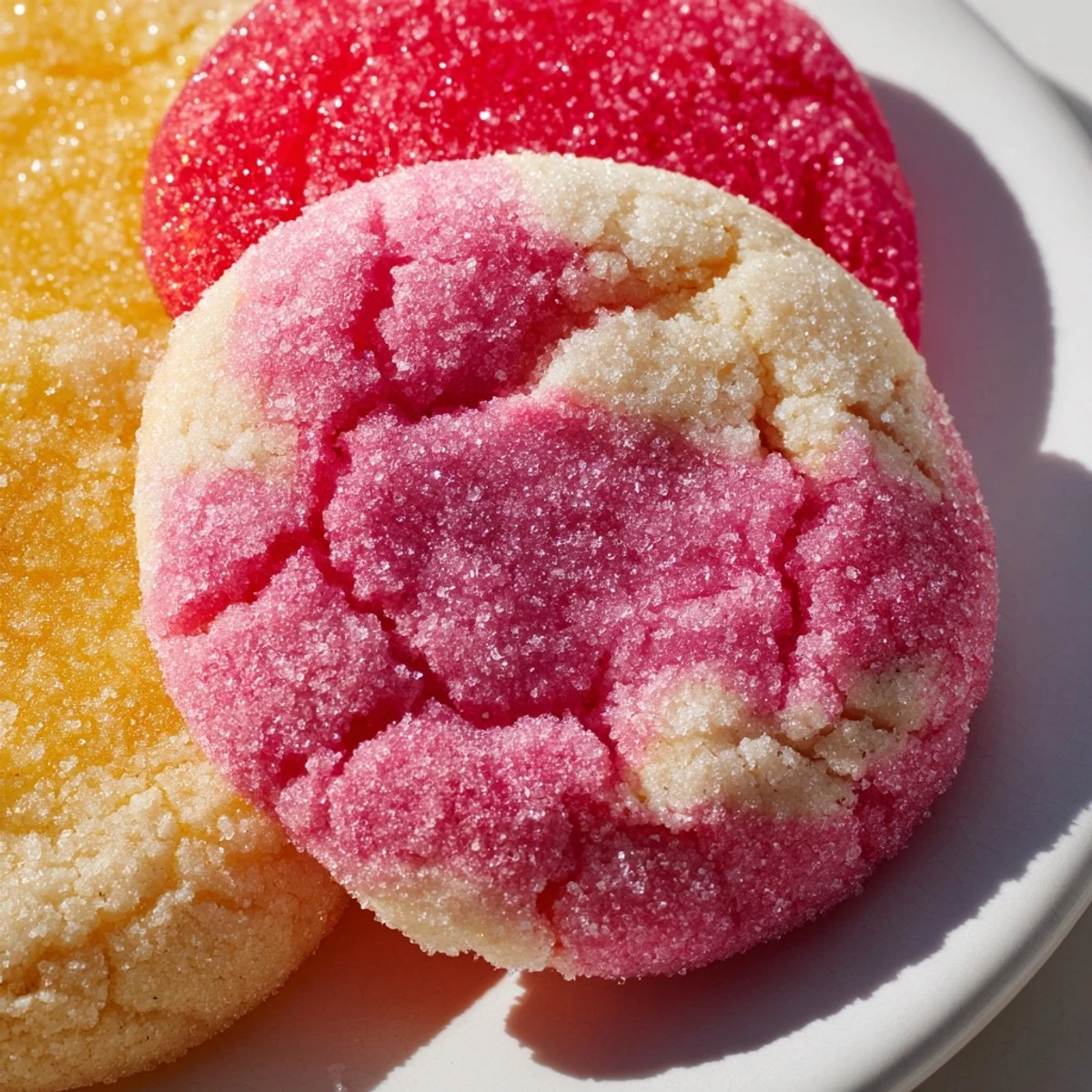 Soft Jello sugar cookies in vibrant colors arranged on a rustic white serving platter