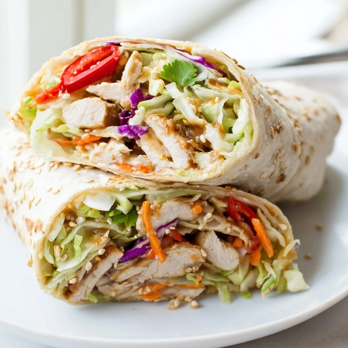 Juicy sliced chicken and crunchy Asian slaw wrapped in a warm flour tortilla