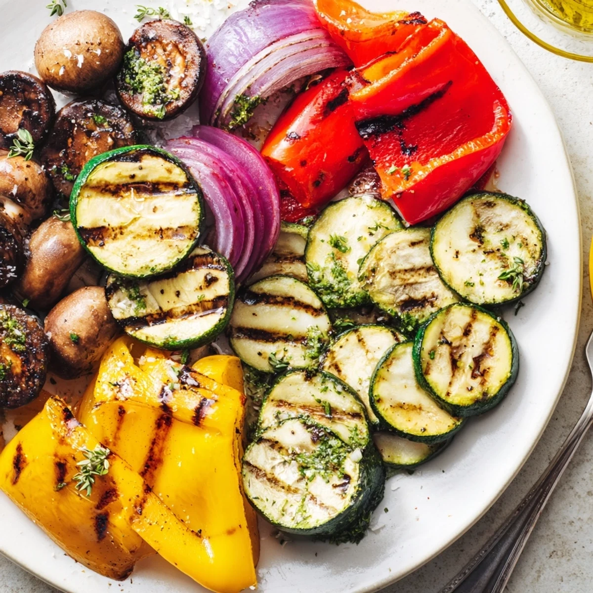 Smoky, tender skewers from Incredible BBQ Grilled Vegetables Marinated Recipe, spritzed with lemon