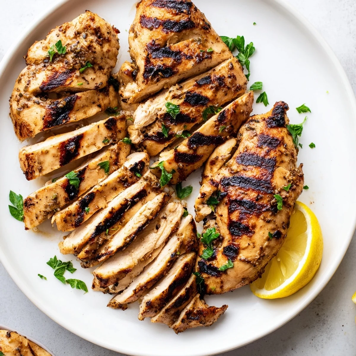 Grilled Chicken Recipe: juicy herb-marinated breasts glistening on charred grill