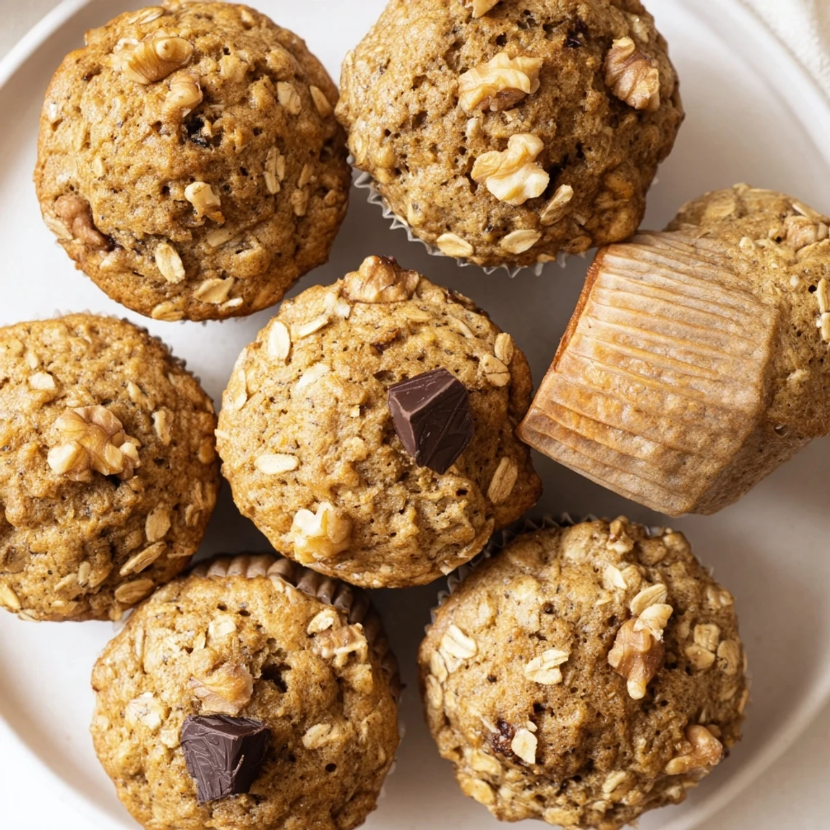 Wholesome banana oatmeal muffins with optional walnuts ready for breakfast or snacking