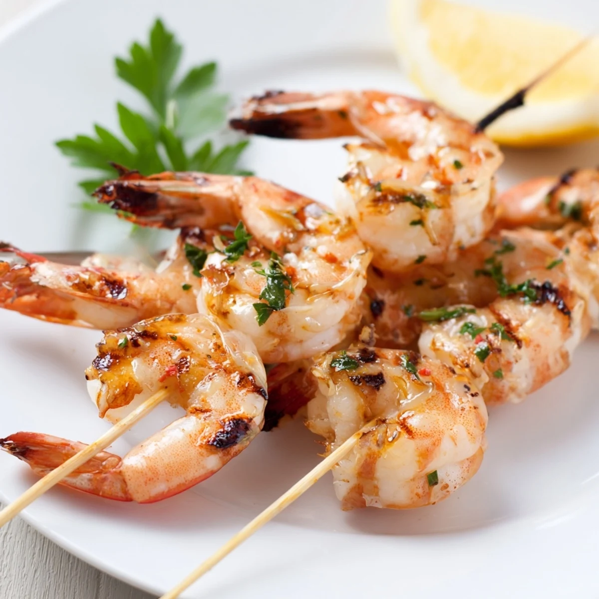 Tender Marinated Grilled Shrimp served over rice, garlic-laced aroma and juices.