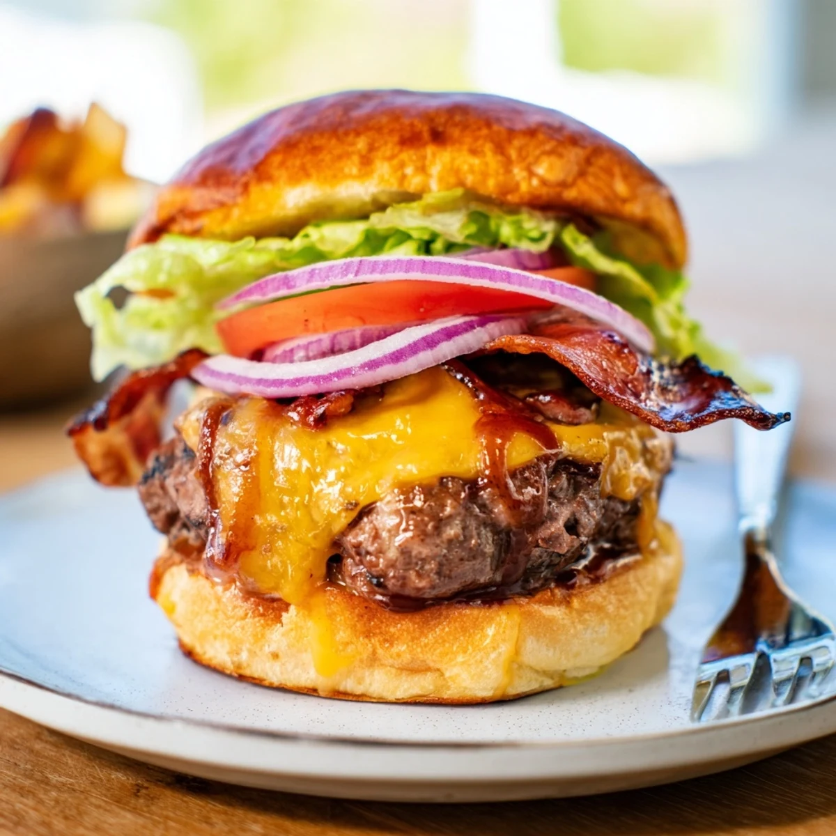Grilled Irresistible Crack Burgers stacked with tangy signature sauce and fresh tomato