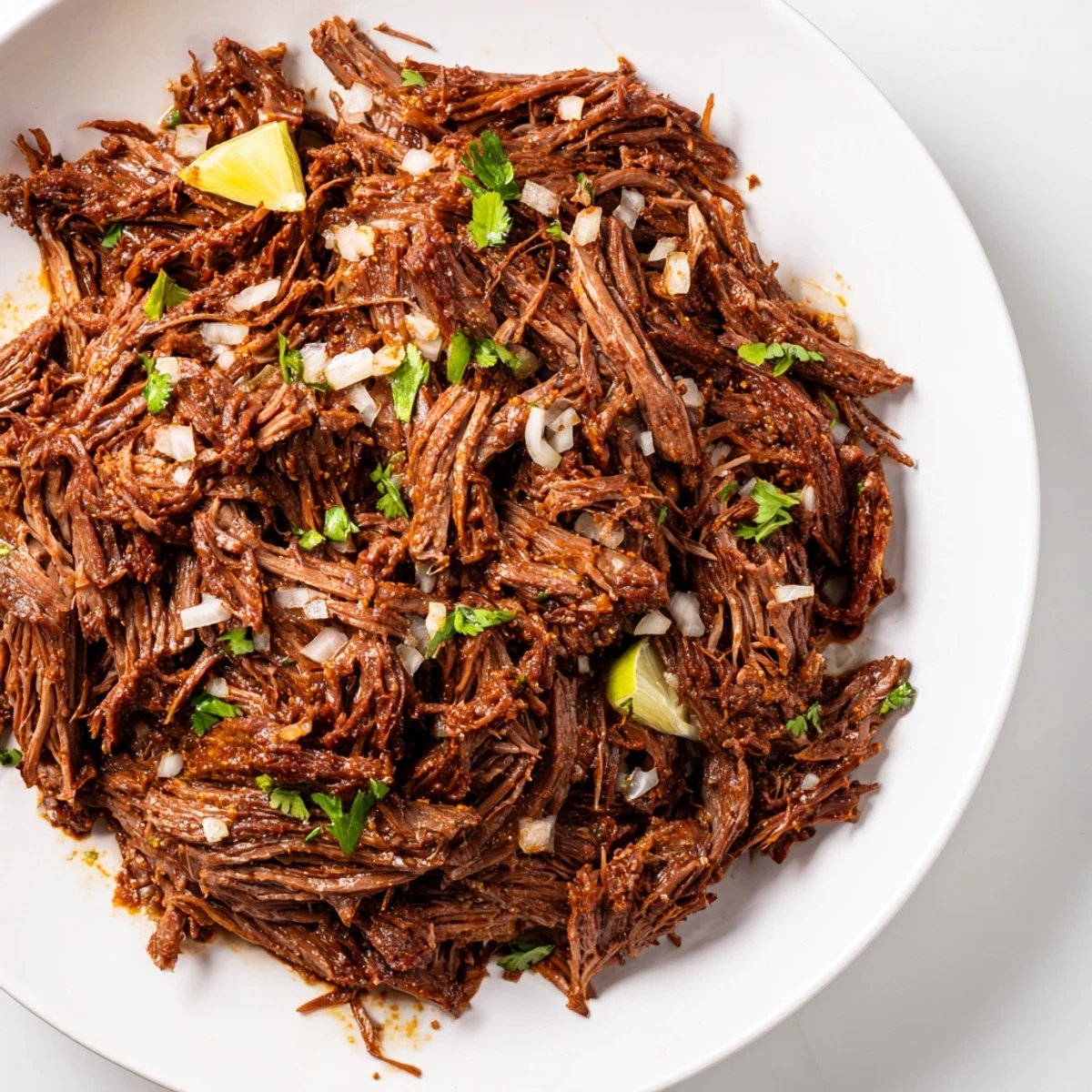Slow Cooker Beef Barbacoa shredded and saucy over cilantro lime rice, aromatic.