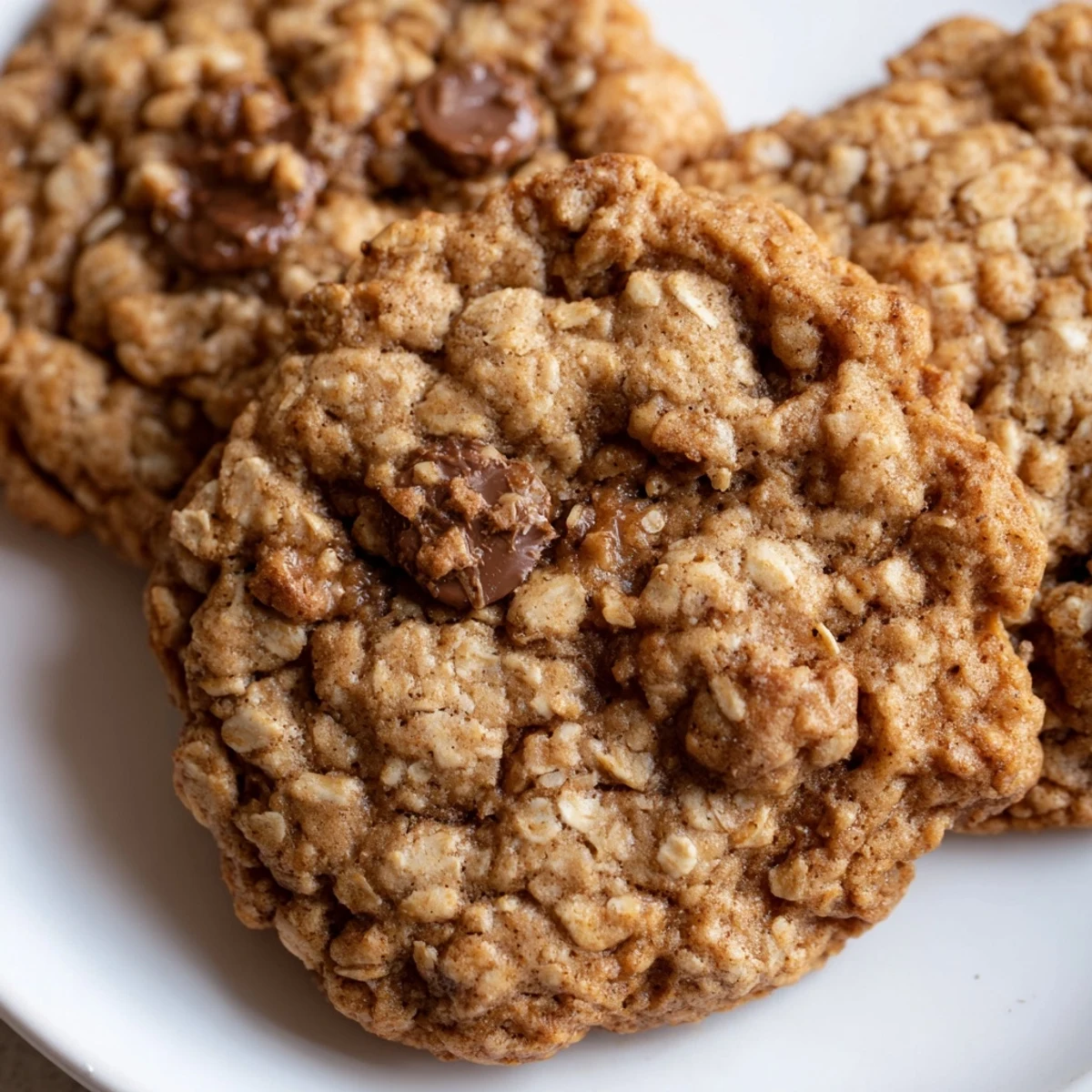 Golden banana oatmeal cookies with speckled oats cooling on a rustic parchment-lined baking sheet